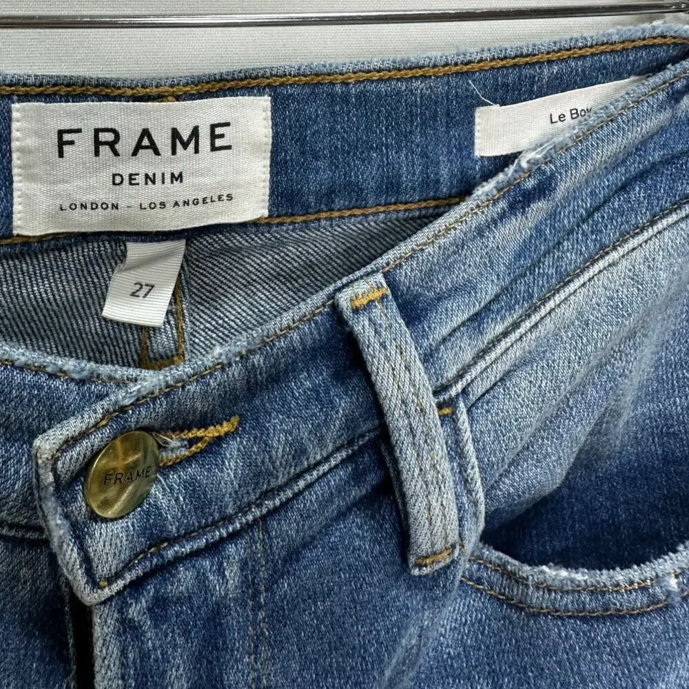 Frame “Le Boy” Cropped Boyfriend Jeans Zip Ankle Lightly Distressed – Size 27 - Picture 7 of 8